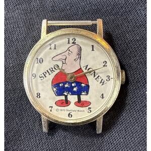VTG 1970 Sheffield Spiro Agnew Wristwatch Mechanical Movement No Band Needs Bat